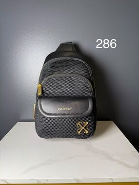 Off-White Black Mesh Mini Sling Bag with Gold Accents
